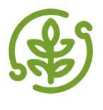 A green, stylized graphic of a plant with three leaves inside a circular arrow, representing sustainability or eco-friendly practices.